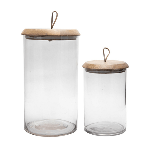 BidK Home Glass Canister with Mango Wood Lid