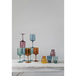 Creative Co-op Colorful Stemmed Wine Glass Glassware