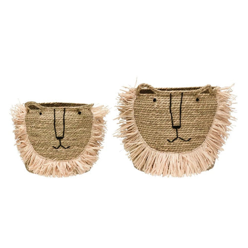 Creative Co-op Hand-Woven Seagrass Lion Baskets