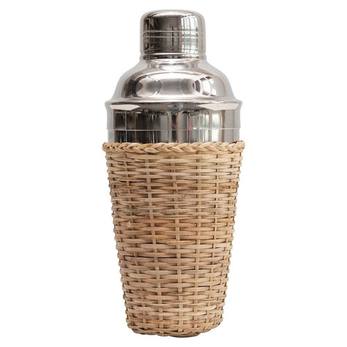 Creative Co-op Stainless Steel Cocktail Shaker w/ Woven Rattan DF2499