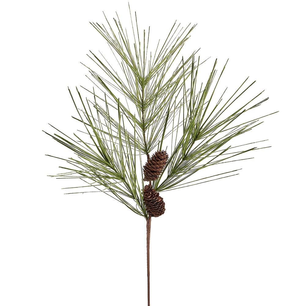 Allstate Floral Flocked Long Needle Pine Spray With Pine Cone Faux Plants XDS773-BR/GR