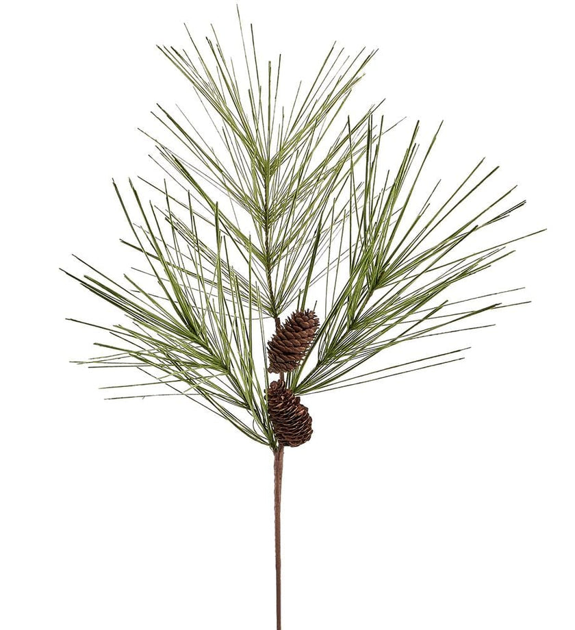 Flocked Long Needle Pine Spray With Pine Cone