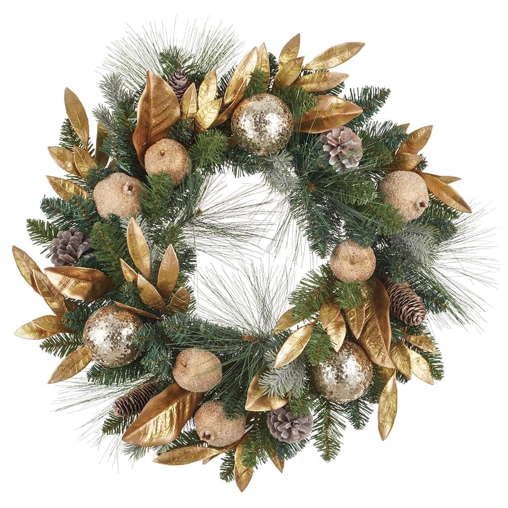 Allstate Floral Glittered Apple/Pomegranate/Pine Cone Wreath Wreaths XDW587-GO/GR