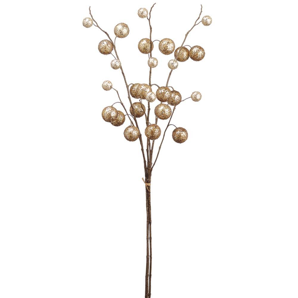Allstate Floral Glittered Ball Bundle Faux Branches XAB503-GO