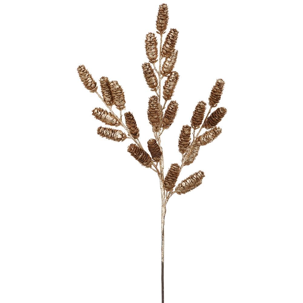 Allstate Floral Glittered Pine Cone Spray - Bronze Faux Plants XAQ781-BZ