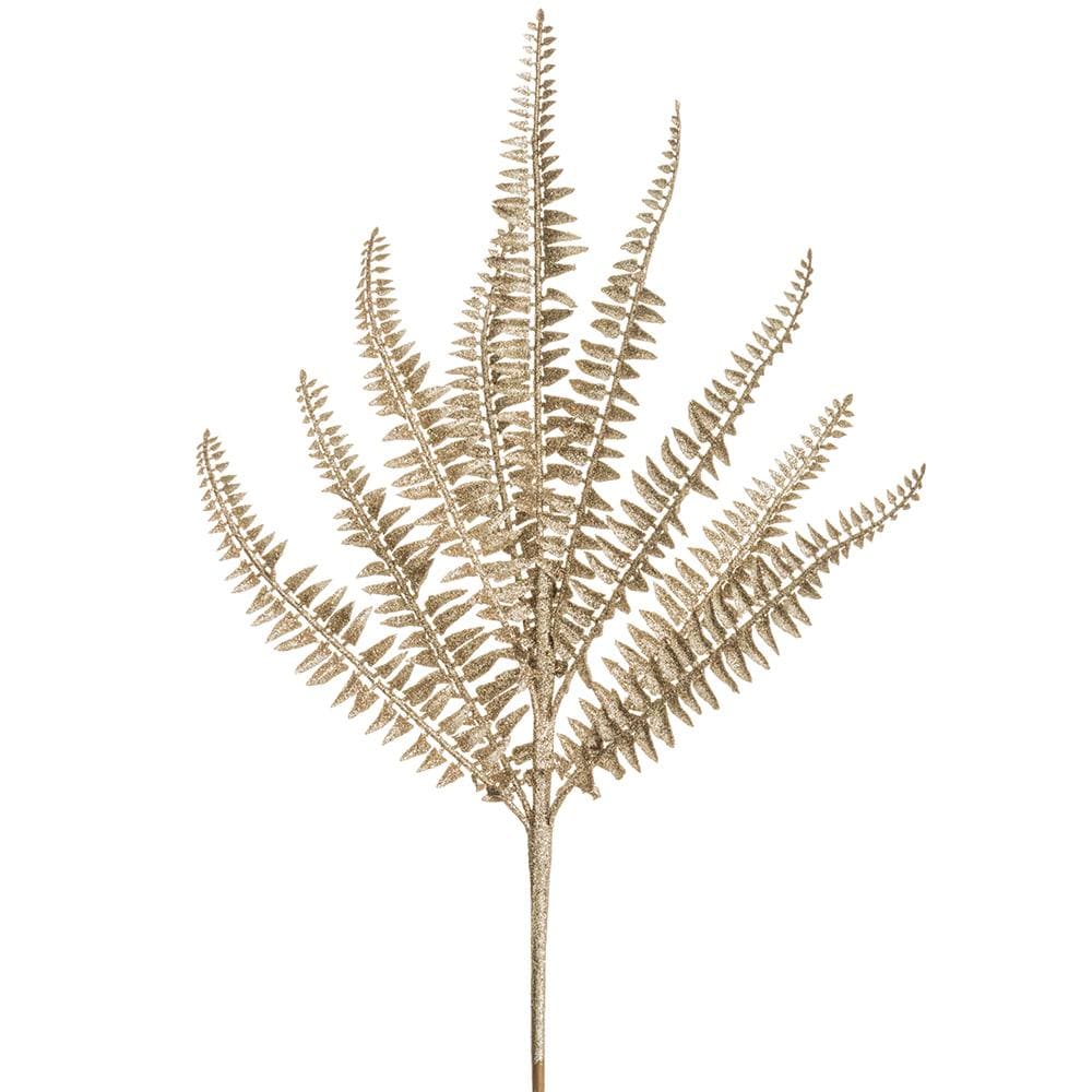 Allstate Floral Glittered Sword Fern Spray Champagne Faux Branches XAS343-CN