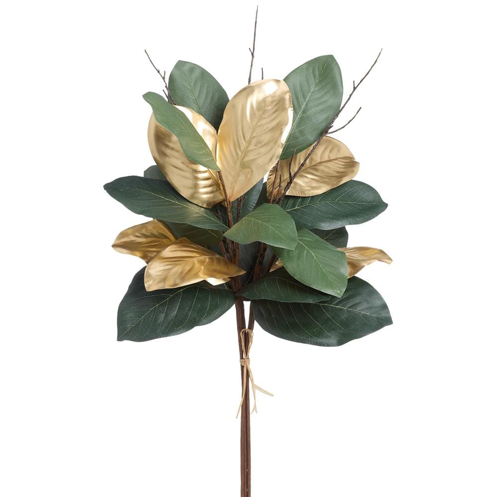 Allstate Floral Magnolia Leaf Bundle - Green Gold Faux Plants XDB310-GR/GO