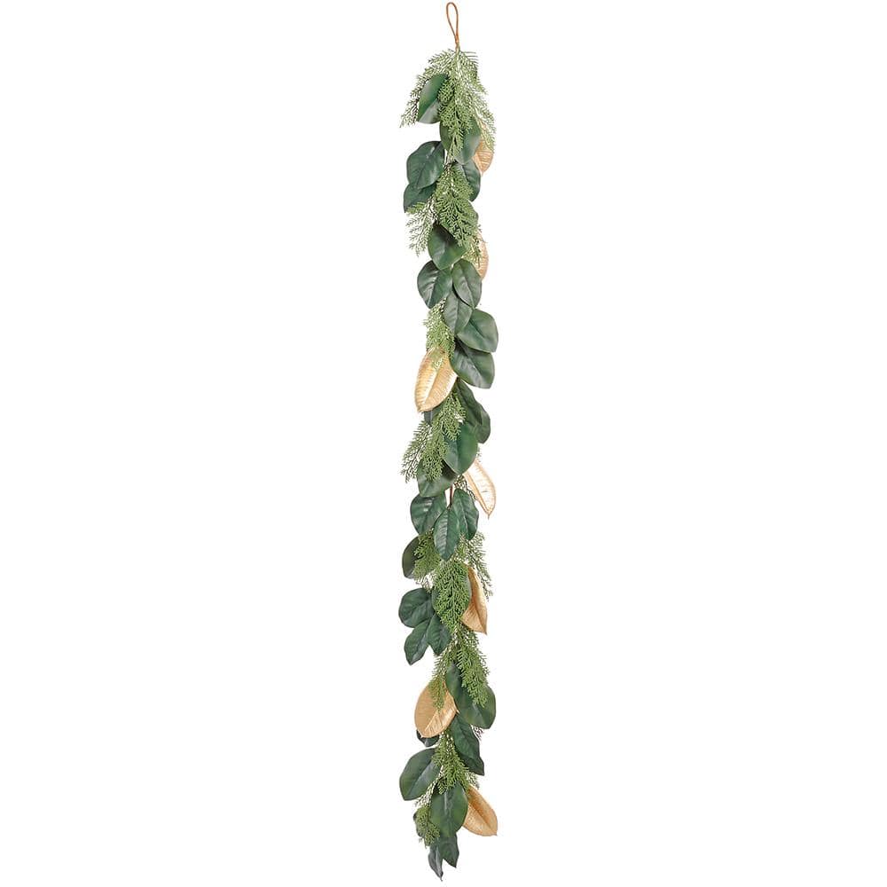 Allstate Floral Magnolia Leaf/Cypress Garland - Green Gold Garlands XDG425-GR/GO