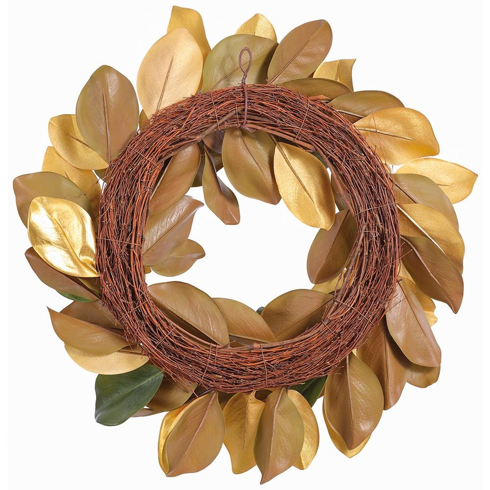 Allstate Floral Magnolia Leaf Wreath Wreaths XDW558-GR/GO