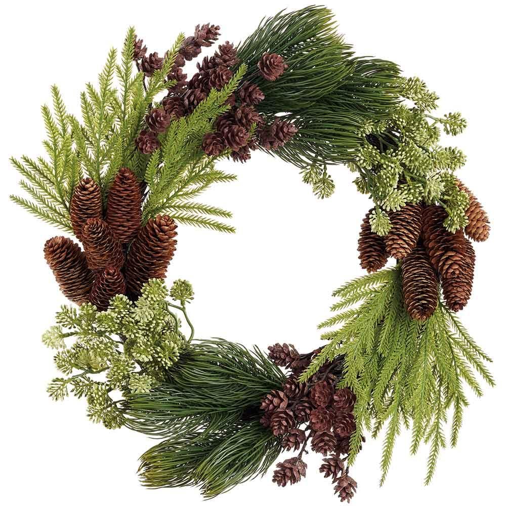 Allstate Floral Sedum/Pine Cone/Pine Wreath Wreaths XDW280-GR/BR