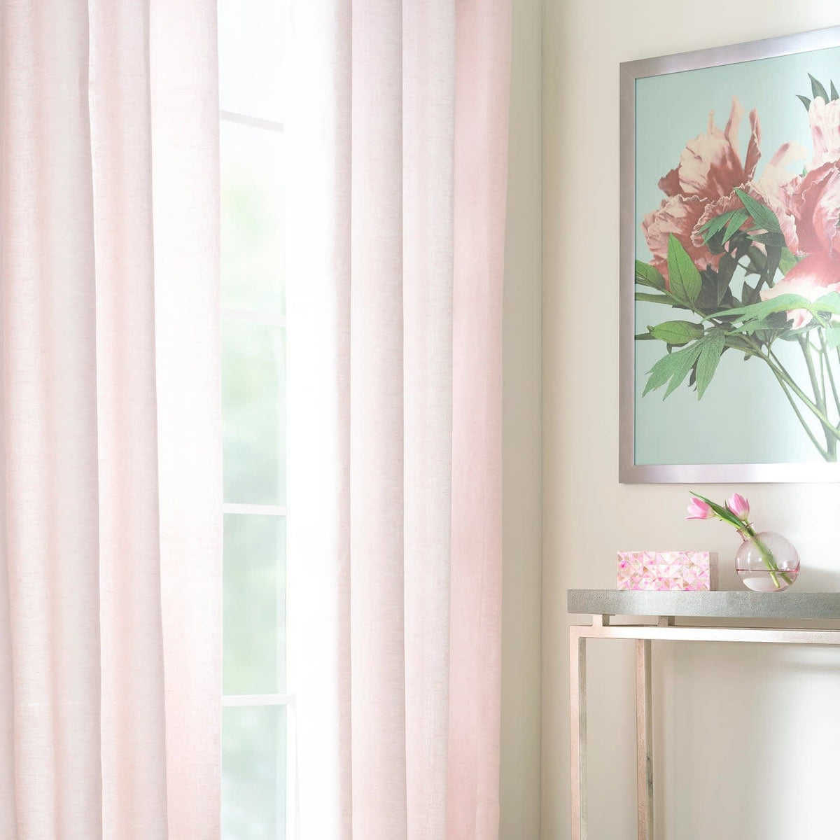 Annie Selke Lush Linen Curtain Panel- Slipper Pink Curtains & Drapes