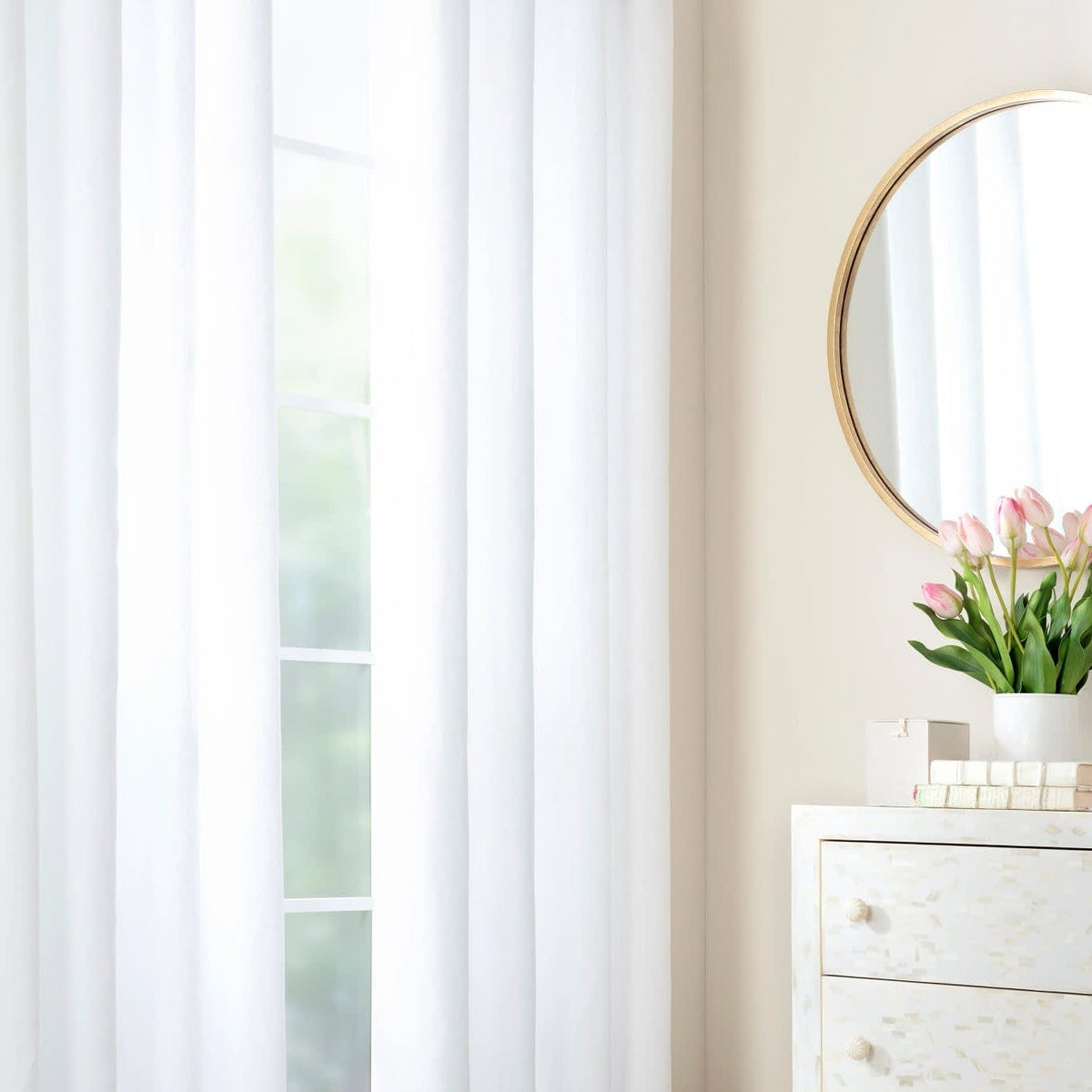 Annie Selke Lush Linen Curtain Panel- White Curtains & Drapes