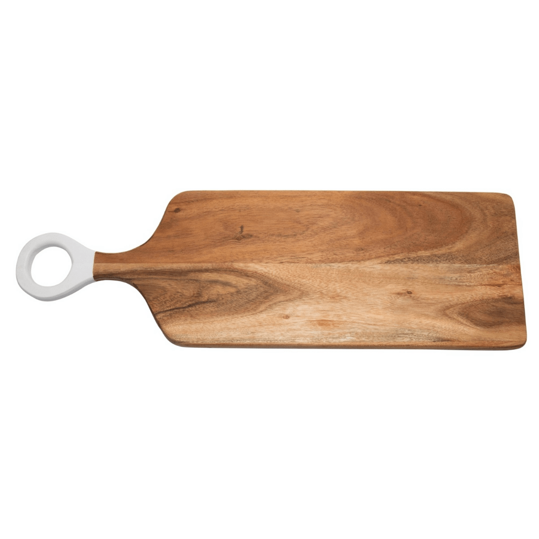 BidK Home Acacia Wood Rectangular Cutting Board with White Handle Cutting Boards