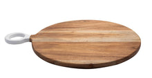 BidK Home Acacia Wood Round Cutting Board with White Handle Cutting Boards