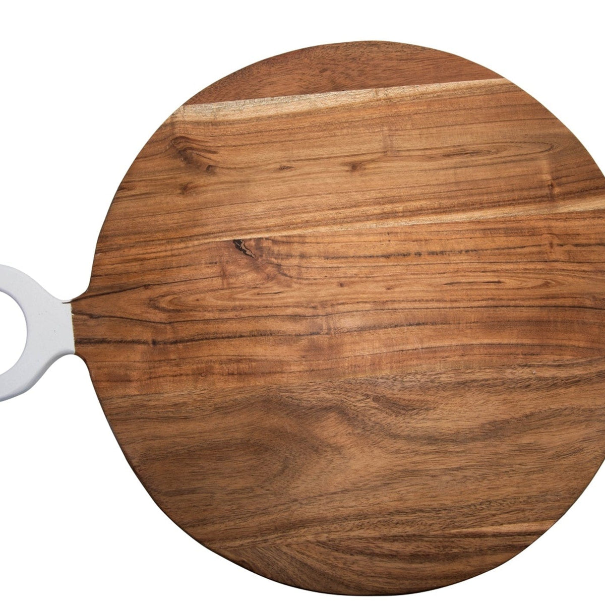 BidK Home Large Acacia Wood Round Cutting Board with White Handle Cutting Boards 115162