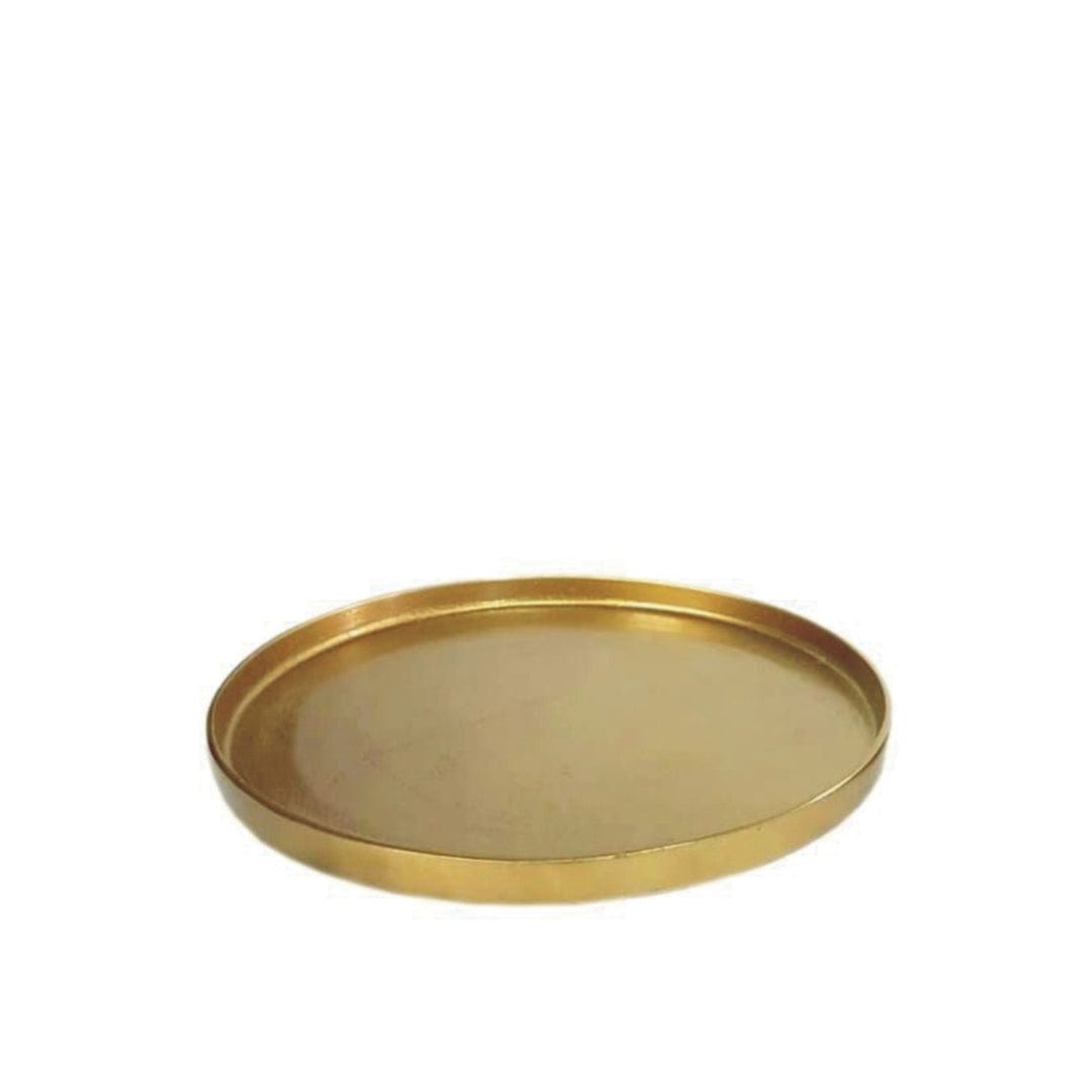 BidK Home Medium Round Antique Brass Tray Decorative Trays 866617