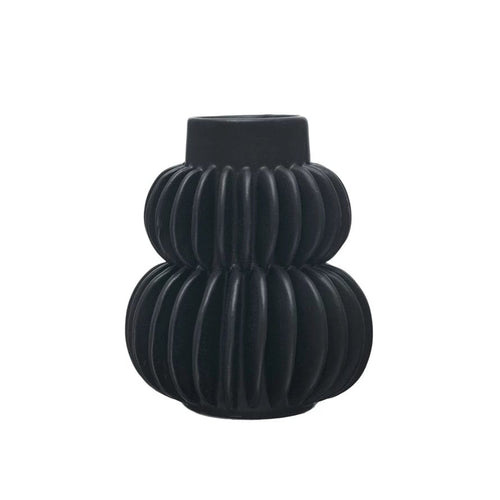 Bloomingville Pleated Stoneware Vase - Black Vases AH2864