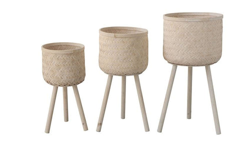 Bloomingville White Bamboo Baskets w/ Wood Legs Pots & Planters