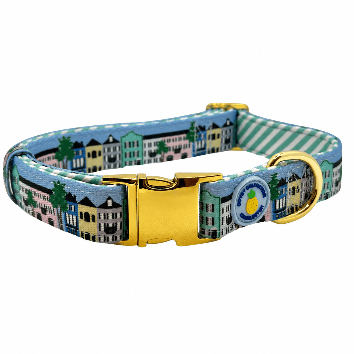 Covey Collection Gold / Green and White / Extra Small Rainbow Row Dog Collar Dog Collar Collar-Gold/Green/White-XS