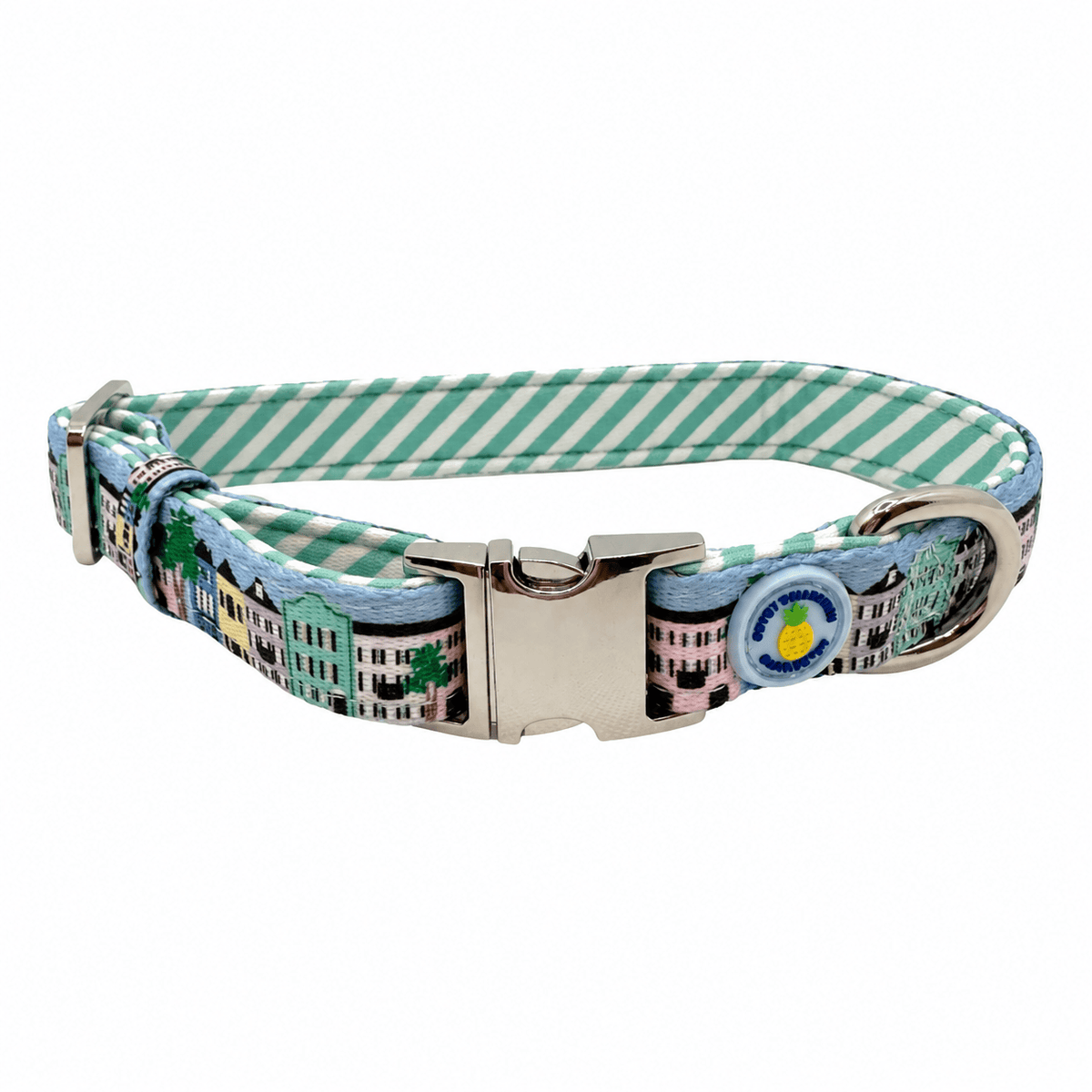 Covey Collection Silver / Green and White / Extra Small Rainbow Row Dog Collar Dog Collar Collar-Silver/Green/White-XS