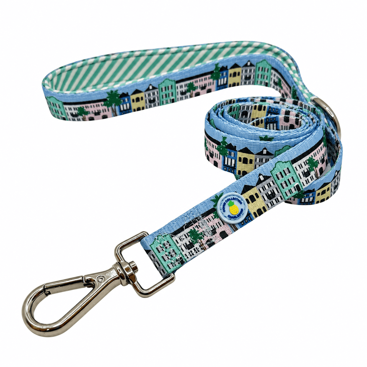 Covey Collection Silver / Green and White / Medium Rainbow Row Leash Leash RainbowRowLeash-Silver/Green/White-M
