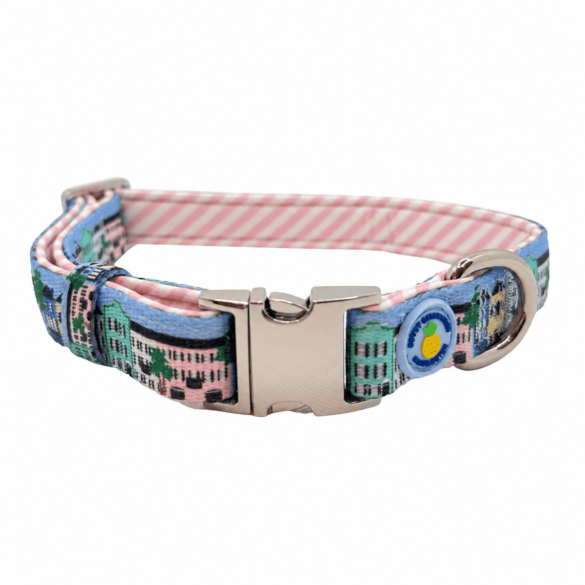 Covey Collection Silver / Pink and White / Extra Small Rainbow Row Dog Collar Dog Collar Collar-Silver/Pink/White-XS
