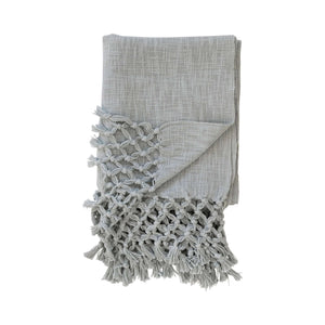 Creative Co-op Aqua Cotton Throw with Fringe Blanket df5834