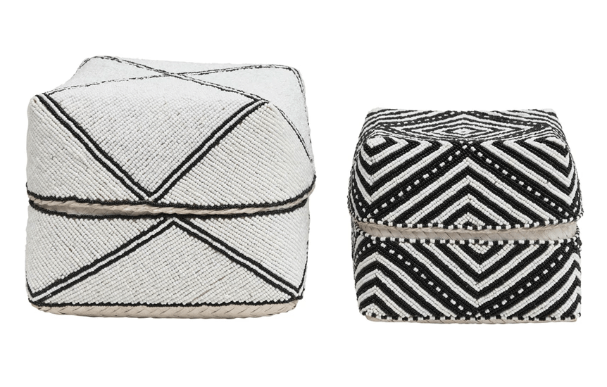 Creative Co-op Black and White Bali Beaded Box