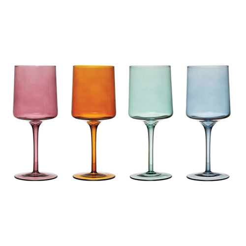 Creative Co-op Colorful Stemmed Wine Glass Glassware