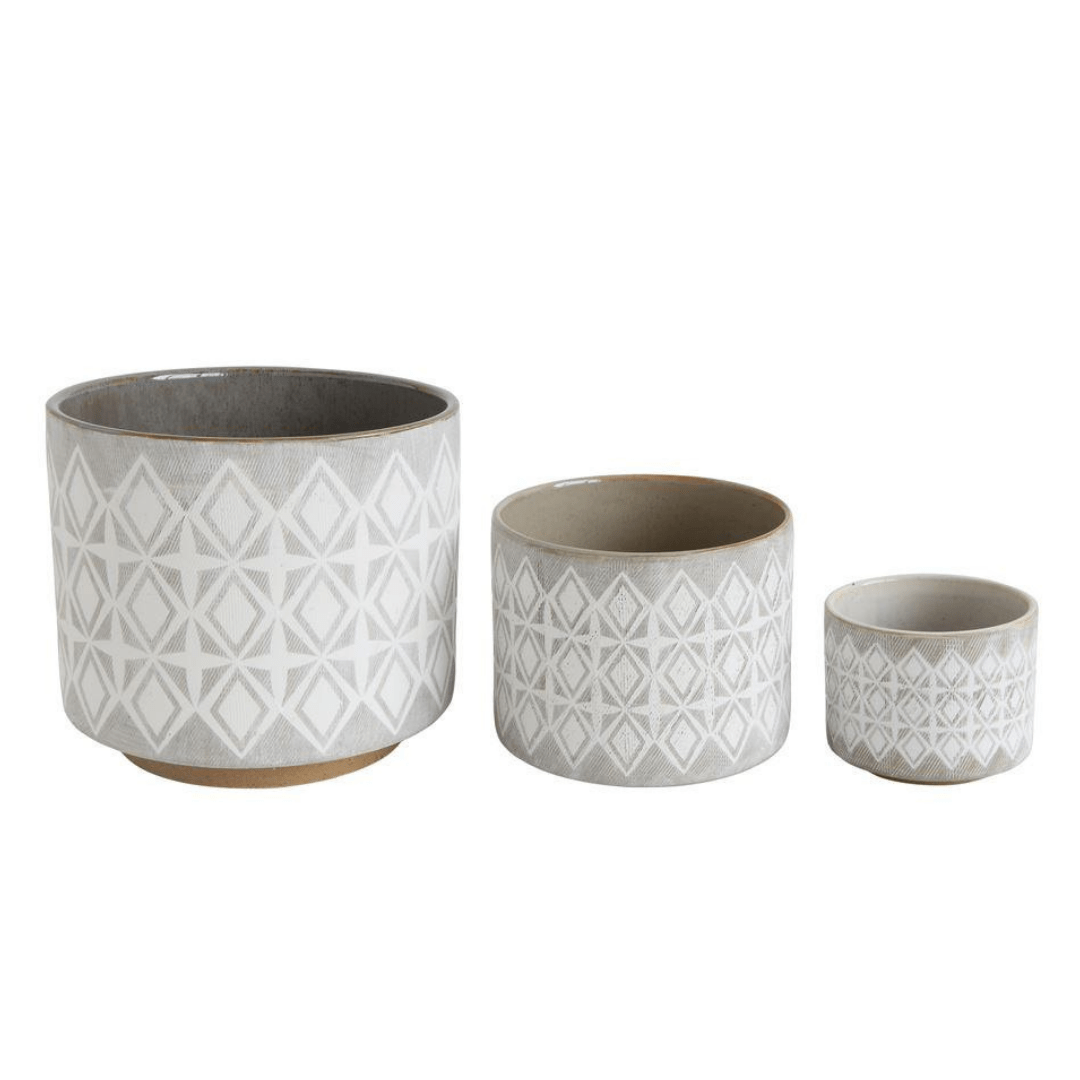 Creative Co-op Grey Patterned Stoneware Planter Pots & Planters