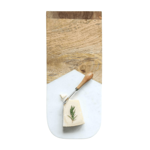 Creative Co-op Marble & Mangowood Cheese Board with Knife DA8984