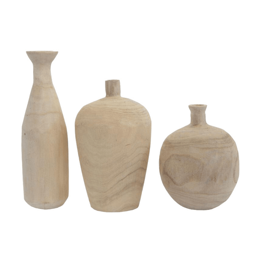 Creative Co-op Paulownia Wood Vases - Set of 3 Vases DA5747A