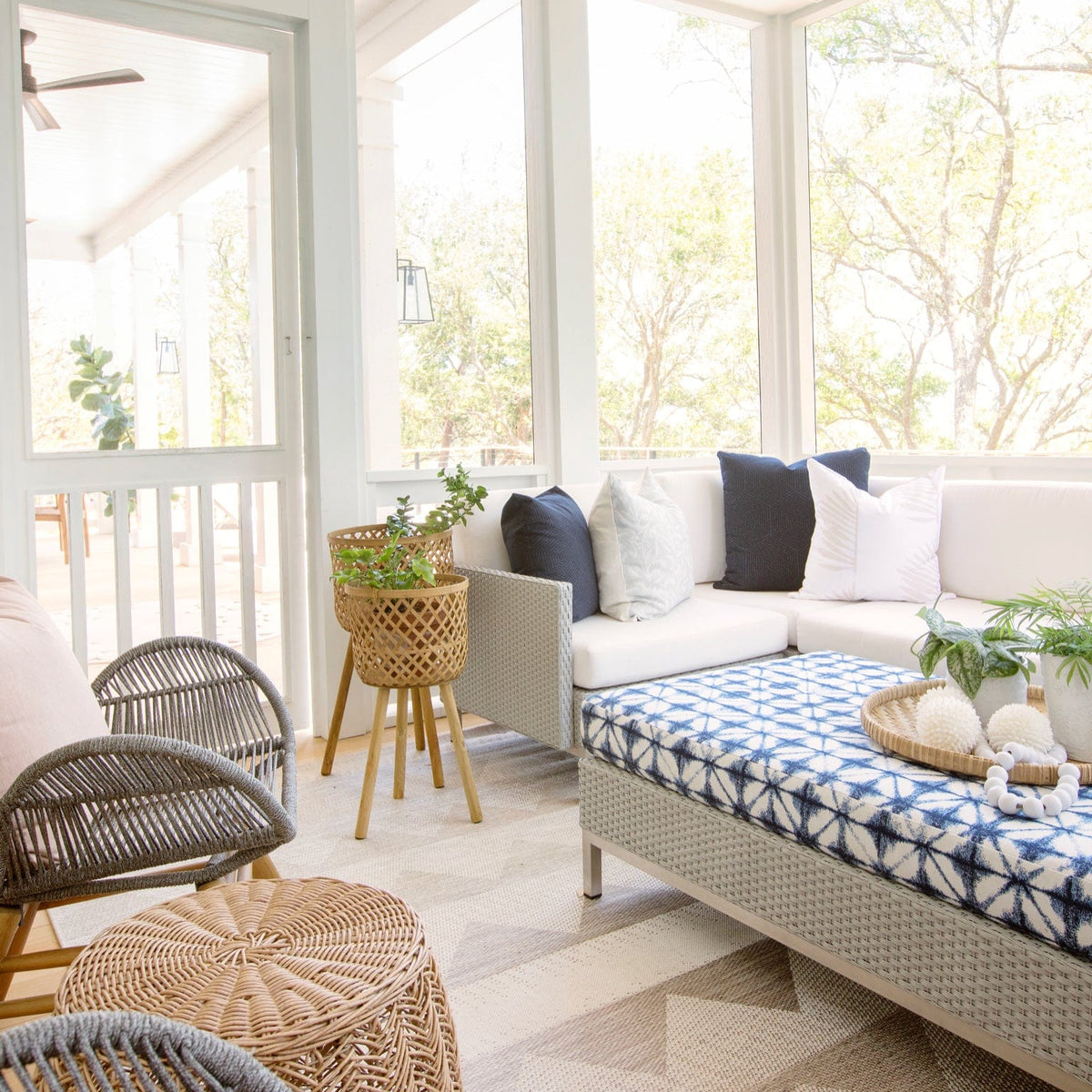 Creative Co-op Woven Bamboo Baskets w/ Wood Legs Pots & Planters