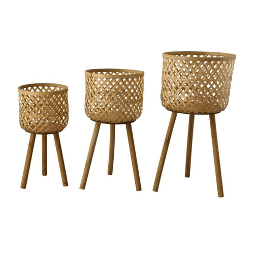 Creative Co-op Woven Bamboo Baskets w/ Wood Legs Pots & Planters