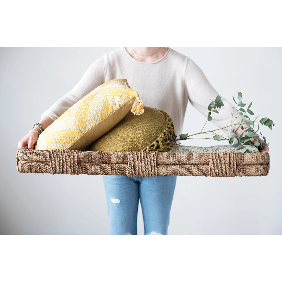 Creative Co-op Woven Bankuan Tray with Handles Decorative Trays DF5285