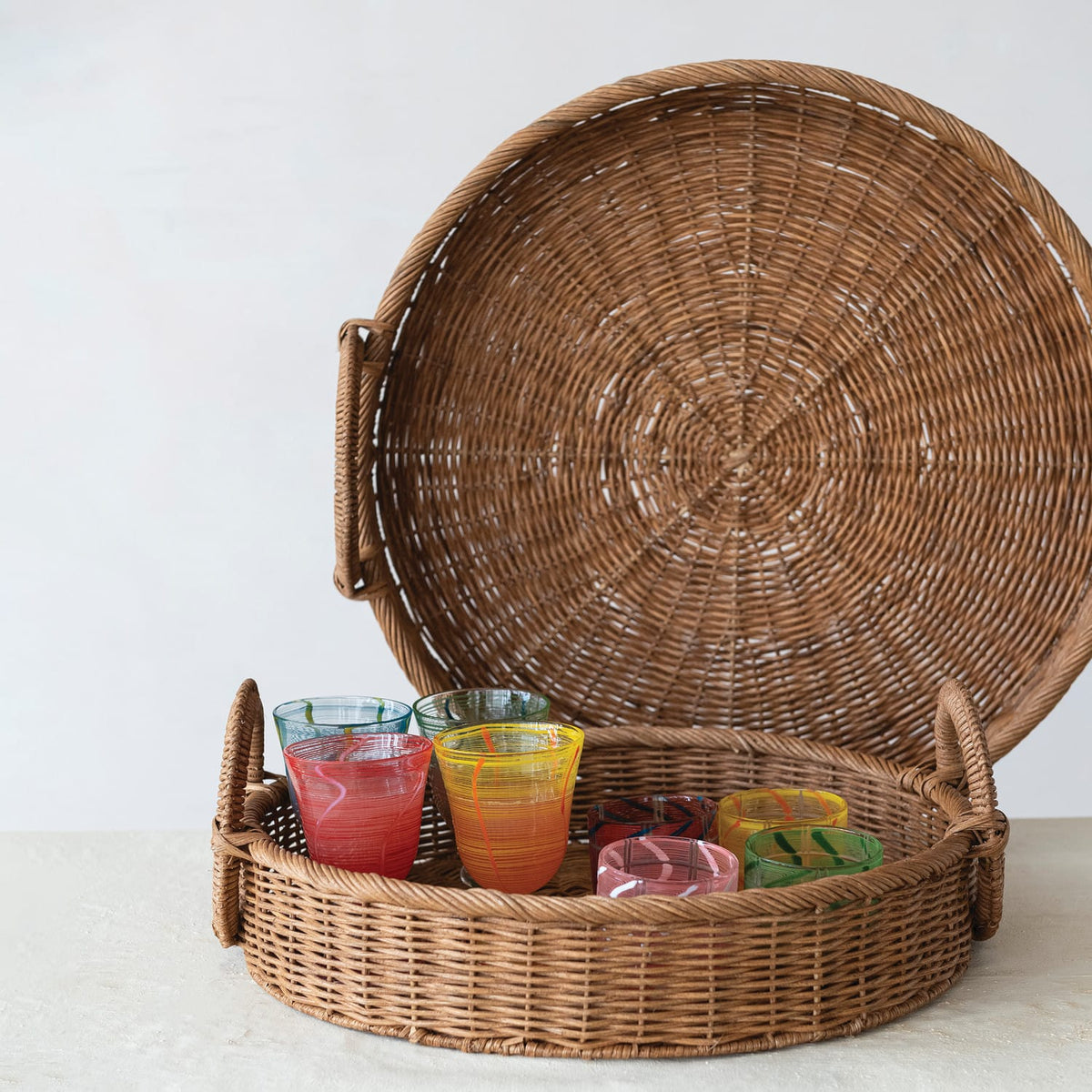 Creative Co-op Woven Rattan Trays Decorative Trays