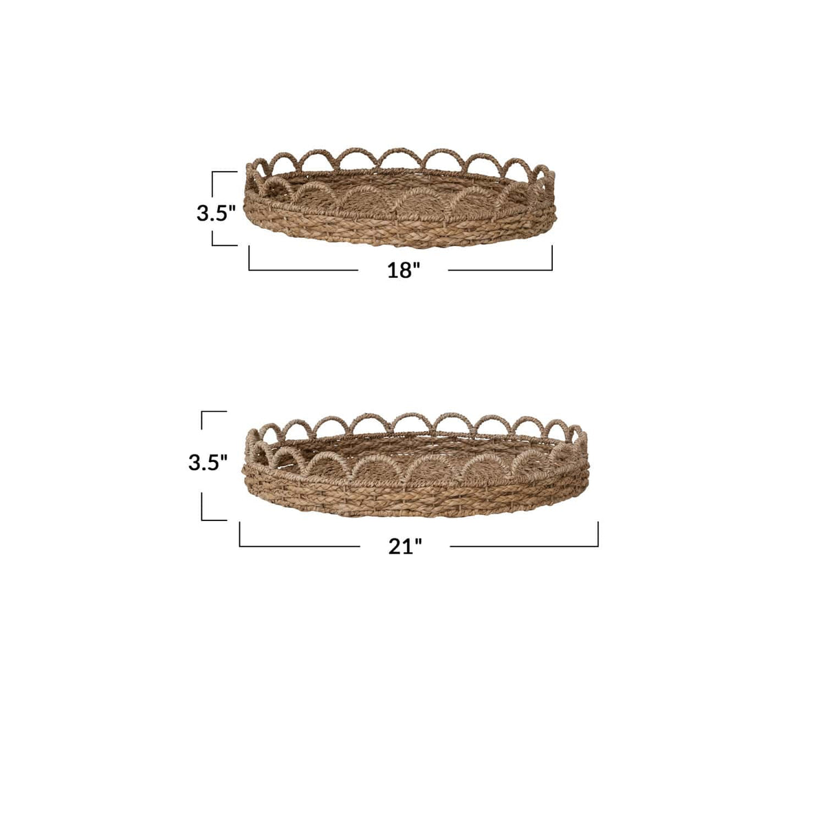 Creative Co-op Woven Seagrass Scalloped Trays Decorative Trays