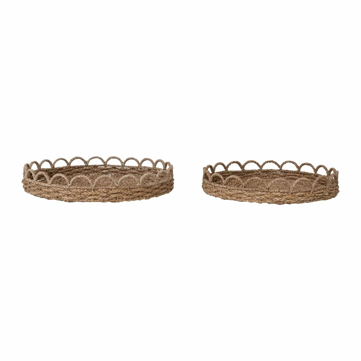 Creative Co-op Woven Seagrass Scalloped Trays Decorative Trays