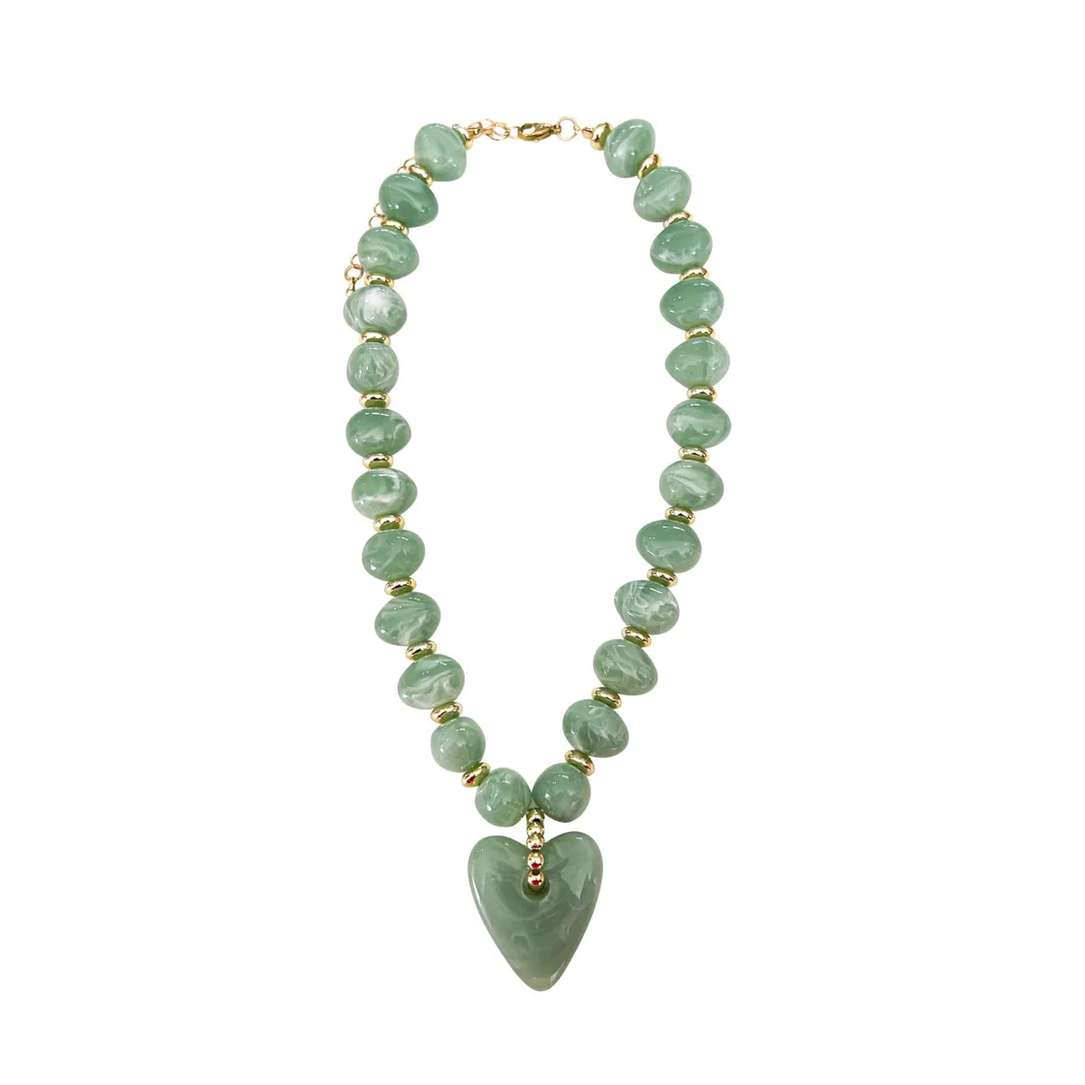 Gemelli Athens Green Beaded Necklace with Heart Charm Necklaces