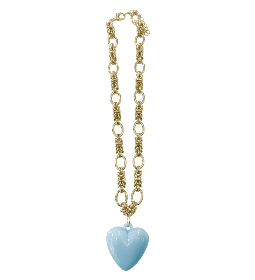 Clara Gold Chain Necklace with Light Blue Heart Charm