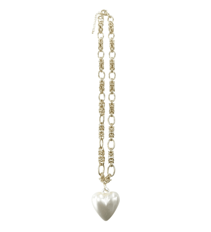 Clara Gold Chain Necklace with Pearl Heart Charm