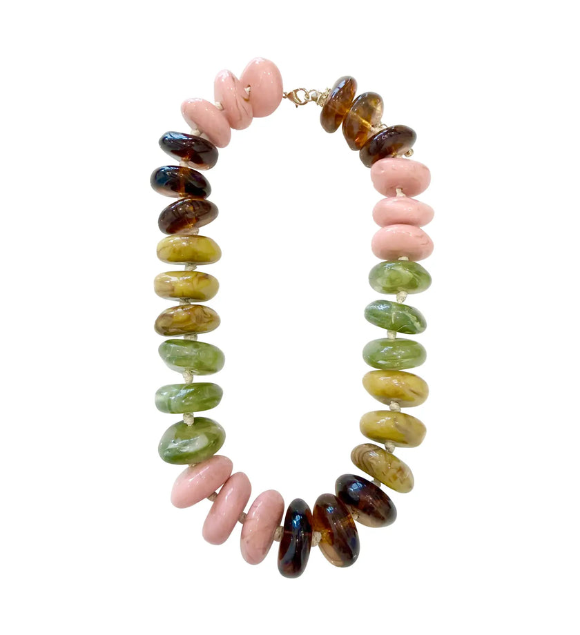 Delray Chunky Beaded Necklace - Blush/Green Mix