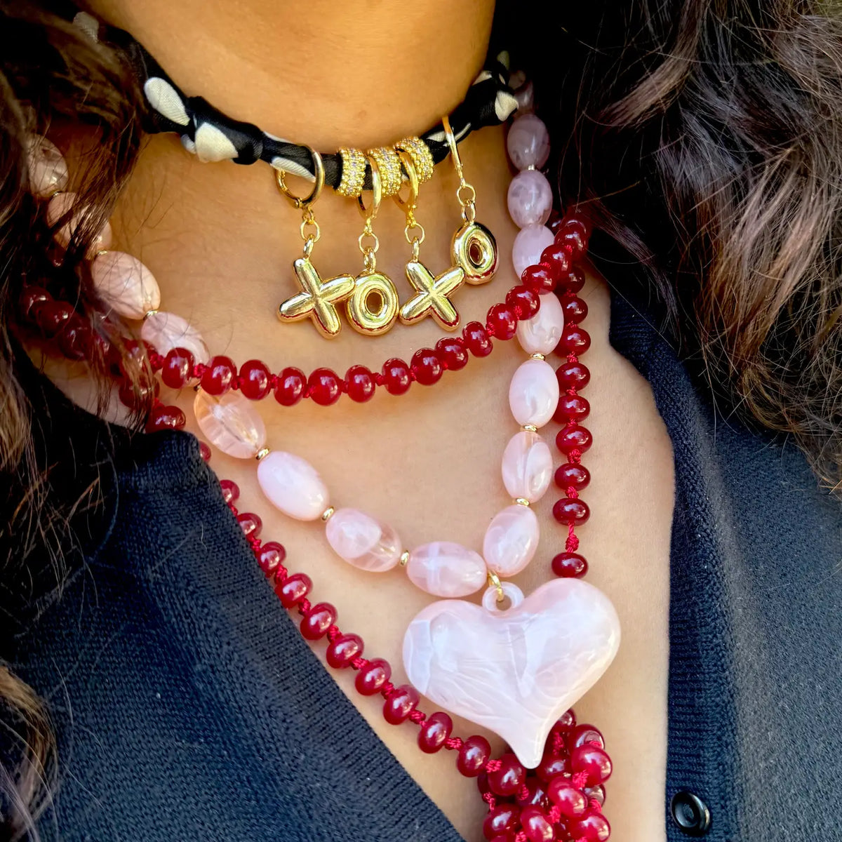Gemelli Roxie Pink Beaded Necklace with Heart Charm Necklaces