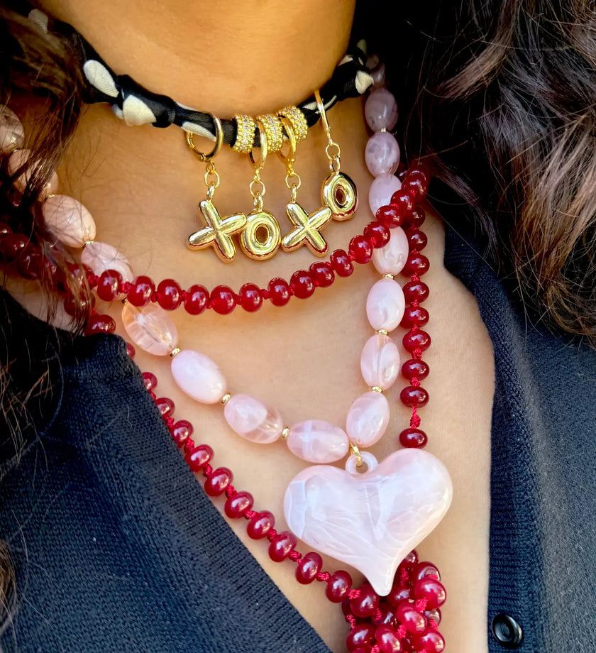 Roxie Pink Beaded Necklace with Heart Charm - secondary