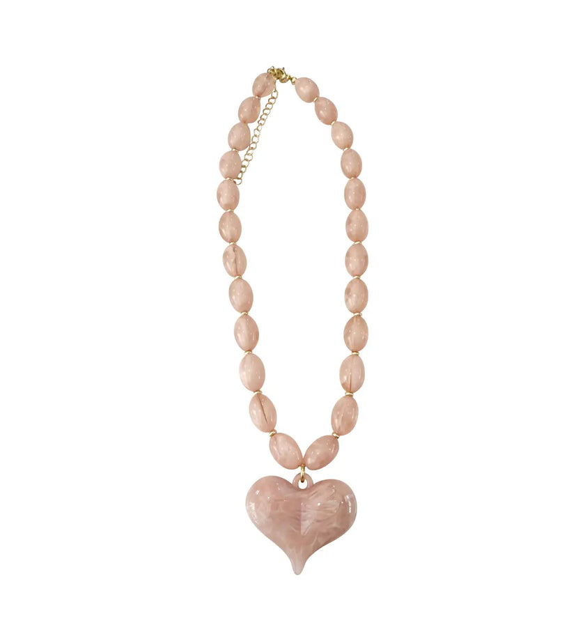 Roxie Pink Beaded Necklace with Heart Charm