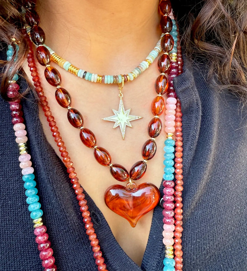 Roxie Tortoise Beaded Necklace with Heart Charm - secondary