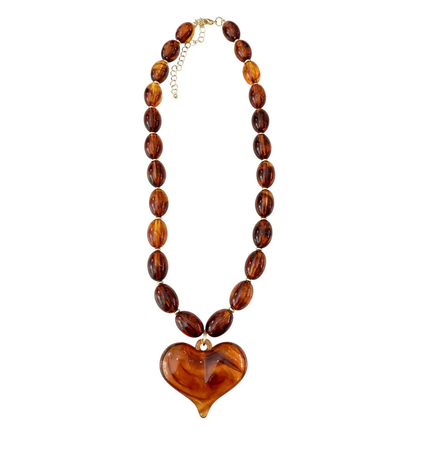 Roxie Tortoise Beaded Necklace with Heart Charm