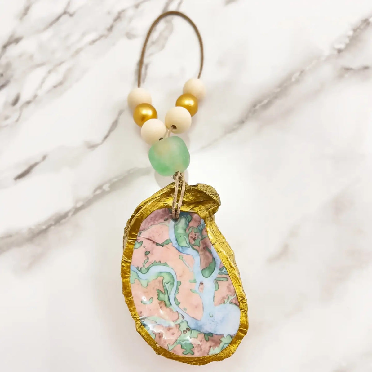 Grit and Grace Decoupage Oyster Shell Ornament or Napkin Ring Ornament DORN-3001-CHSMP