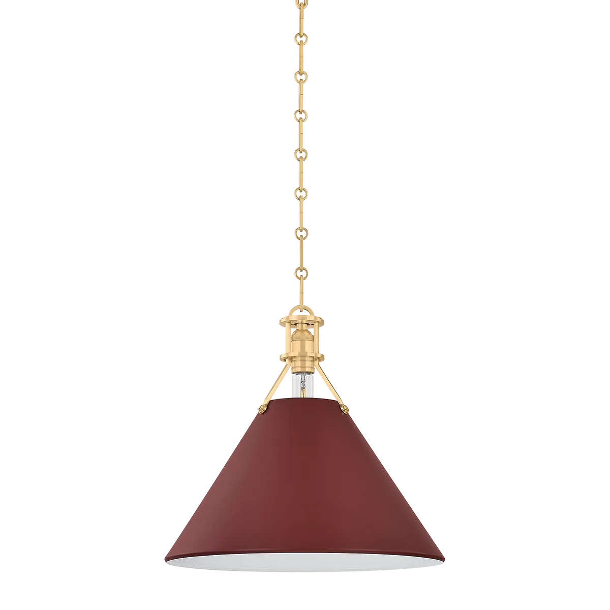 Hudson Valley Aged Brass / Small Painted No. 2 Pendant - Soft Crimson Pendant MDS352-AGB/CRN