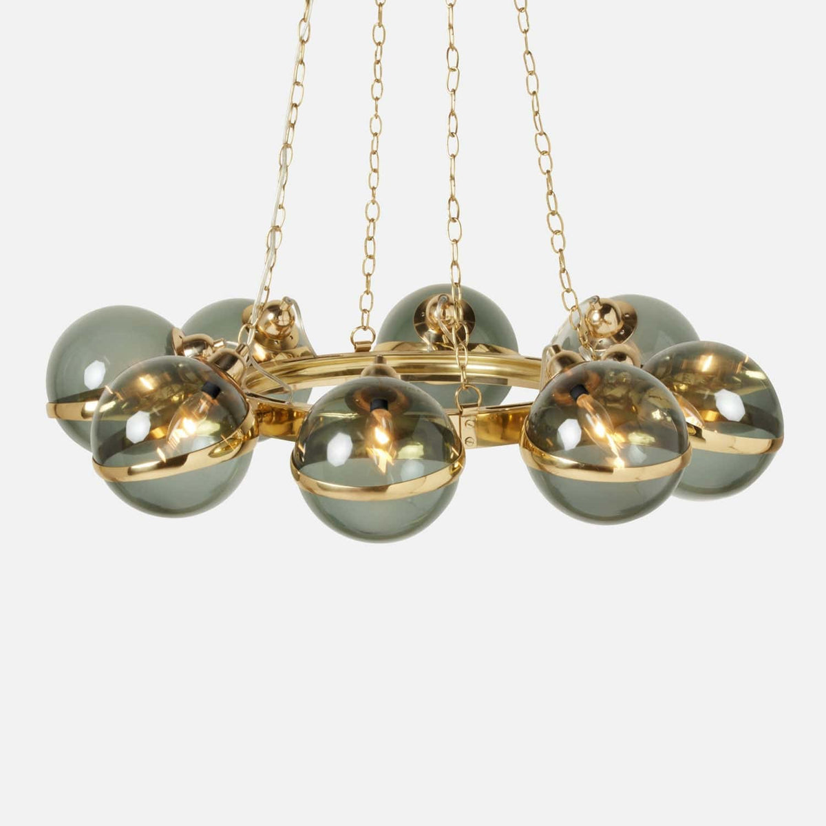 Made Goods Smoke Green Hand Blown Glass/Polished Gold Brass Vangelo Chandelier Chandeliers CHAVANGEL0032SMK